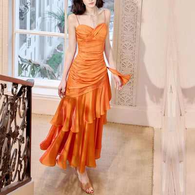 Pamela Sunset Orange Enchanting Ruffled Tiered Maxi Dress