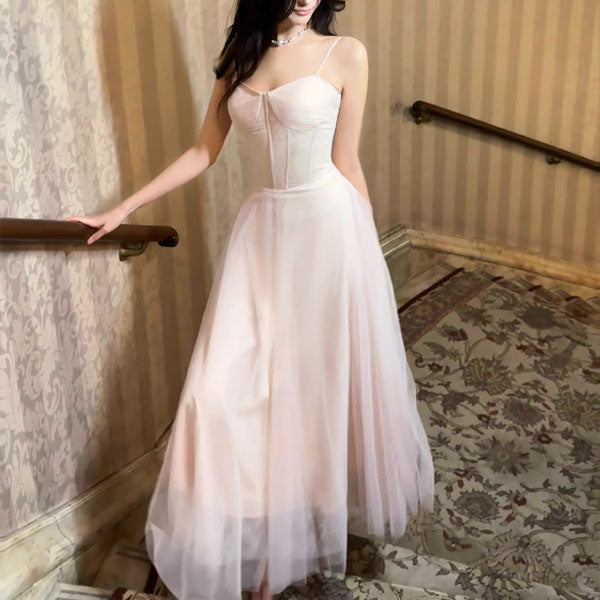 pastel nude dress SAMPLE Size 6, Nude Tulle Spot Tiered Evening Gown With Pastel Blue Applique Flowers