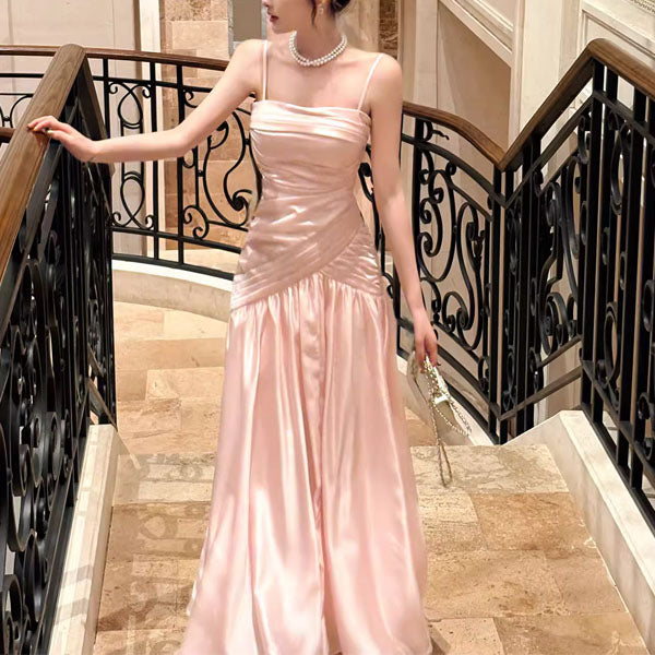 Lorna Blush Pink Ruched Drop-Waist Evening Dress L