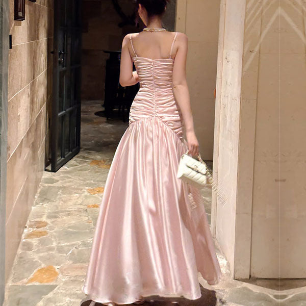 Lorna Blush Pink Ruched Drop-Waist Evening Dress L