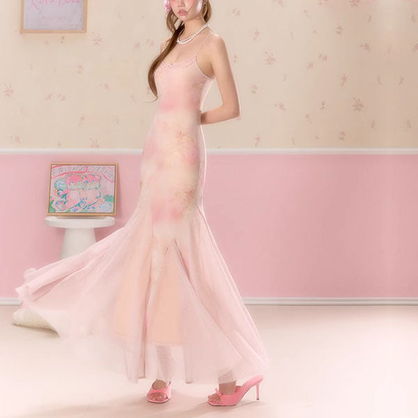 Hanna Romantic Blush Pink Lace Slip Tulle Dress