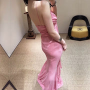 Elicia Elegant Pink Ruched Rosette Evening Dress