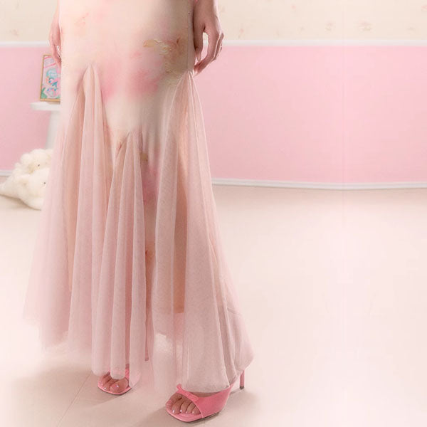Hanna Romantic Blush Pink Lace Slip Tulle Dress