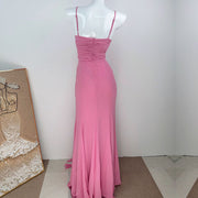 Elicia Elegant Pink Ruched Rosette Evening Dress