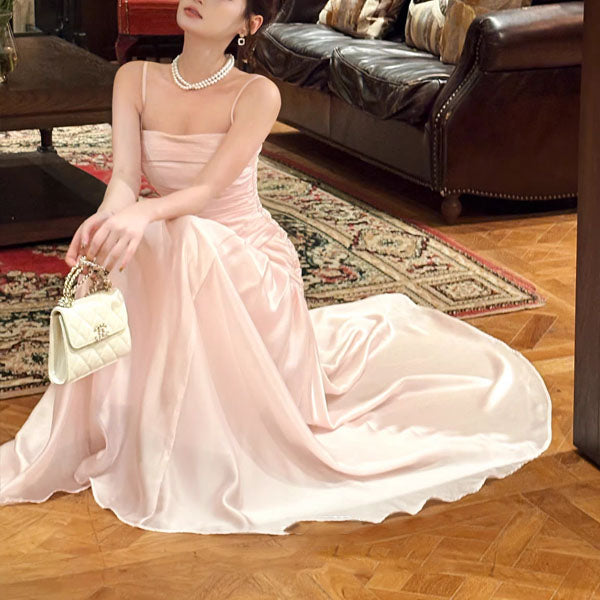 Lorna Blush Pink Ruched Drop-Waist Evening Dress L