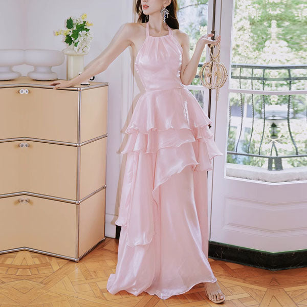 Seraphina Pastel Pink Halter Tie Tiered Evening Dress M Seraphina Pastel Pink Halter Tie Tiered Evening Dress M