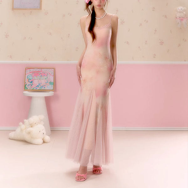 Hanna Romantic Blush Pink Lace Slip Tulle Dress