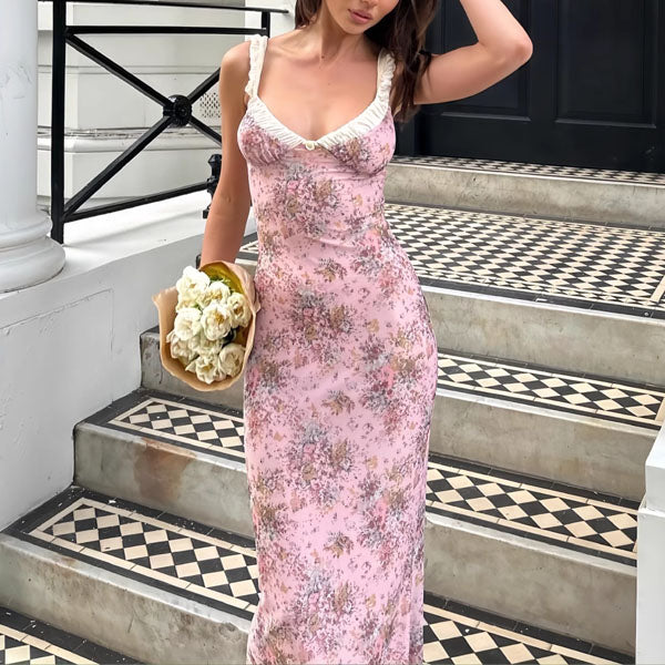 Kimberly Pink Floral Print Maxi Dress