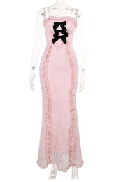 Melodie Pink Lace Strapless Mermaid Maxi Dress