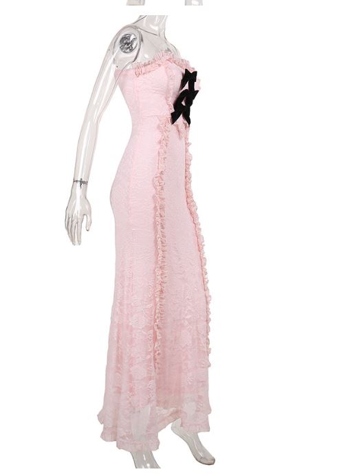 Melodie Pink Lace Strapless Mermaid Maxi Dress