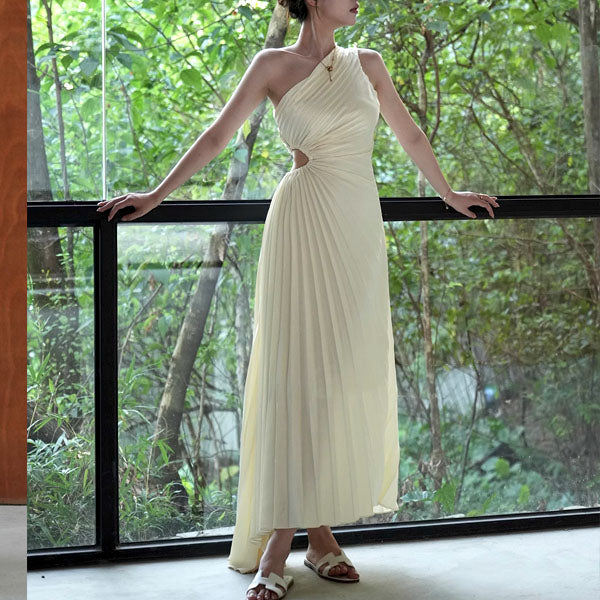 Thalassa Grecian One-Shoulder Pleated Dress