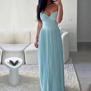 Kira Baby Blue Bustier Pleated Maxi Dress
