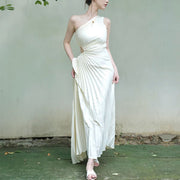 Thalassa Grecian One-Shoulder Pleated Dress