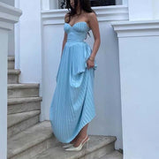 Kira Baby Blue Bustier Pleated Maxi Dress