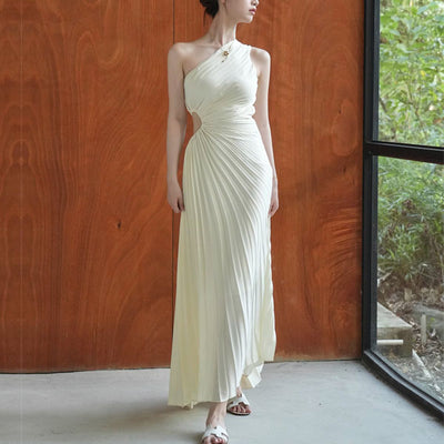 Thalassa Grecian One-Shoulder Pleated Dress