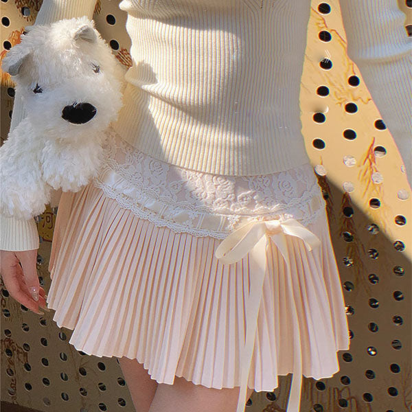 Natalie Sweet Lace Pleated Mini Skirt