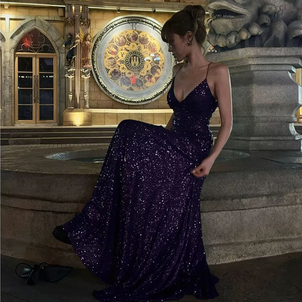 purple lace back dress Lora Sparkle Purple Lace Back Evening Dress S