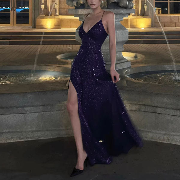 Lora Sparkle Purple Lace Back Evening Dress S Lora Sparkle Purple Lace Back Evening Dress S