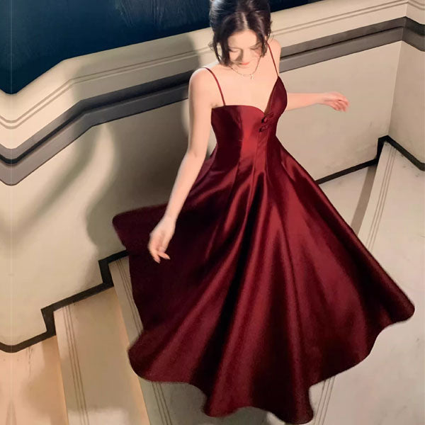 Yolanda Elegant Wine Red Sweetheart Midi Flare Dress L Yolanda Elegant Wine Red Sweetheart Midi Flare Dress L