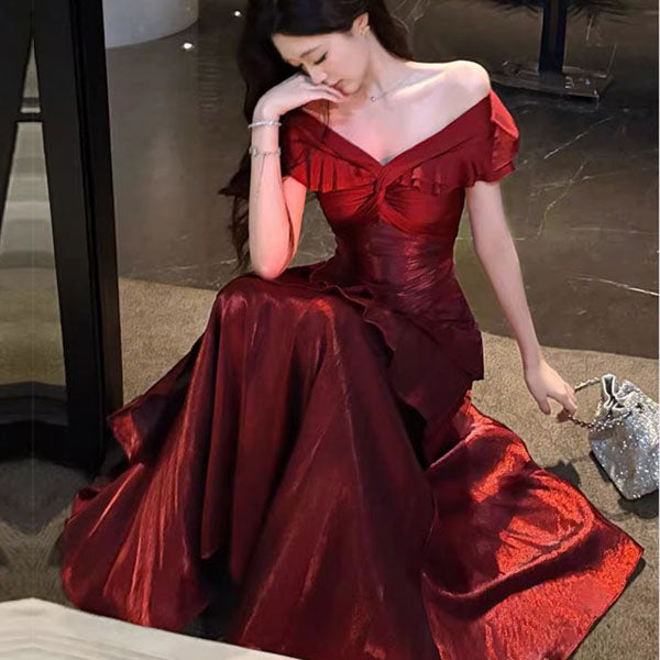 Meliora Elegant Red Off-Shoulder Ruffles Evening Dress M Meliora Elegant Red Off-Shoulder Ruffles Evening Dress M