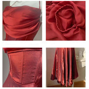 Claudine Elegant Scarlet Evening Dress with Detachable Sleeves