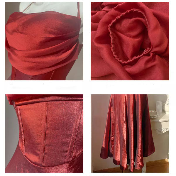 Claudine Elegant Scarlet Evening Dress with Detachable Sleeves