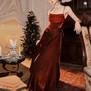 Claudine Elegant Scarlet Evening Dress with Detachable Sleeves