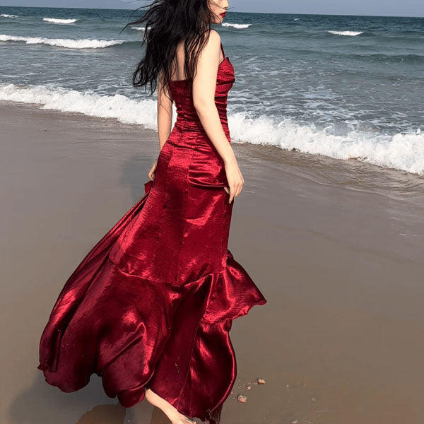 Audrey Vivid Scarlet Tiered Evening Dress – The Wildflower Shop