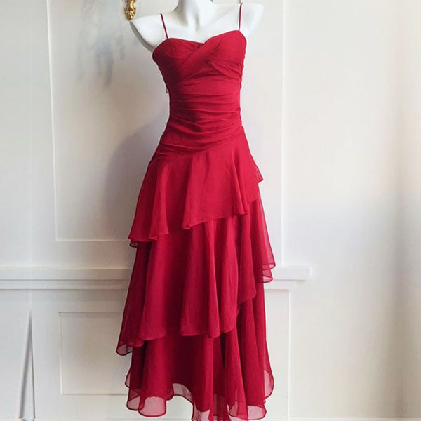 Alana Crimson Red Tiered Evening Maxi Dress