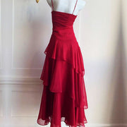 Alana Crimson Red Tiered Evening Maxi Dress