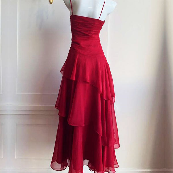 Alana Crimson Red Tiered Evening Maxi Dress