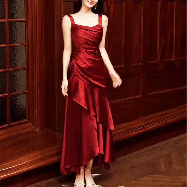 Gabriella Scarlet Hi-Lo Tiered Ruffles Maxi Dress