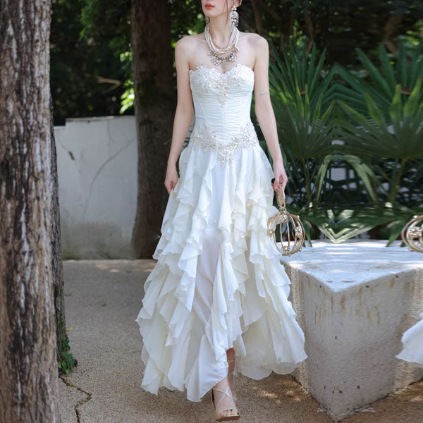 Rosa Ethereal Lace Corset Ruffle Party Dress S Rosa Ethereal Lace Corset Ruffle Party Dress S