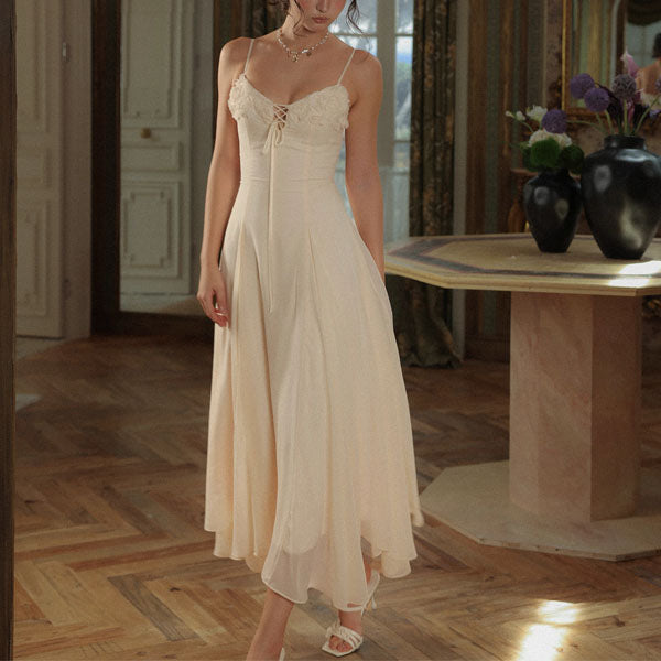 Claudia Elegant Romantic Flowy Midi Dress S Claudia Elegant Romantic Flowy Midi Dress S