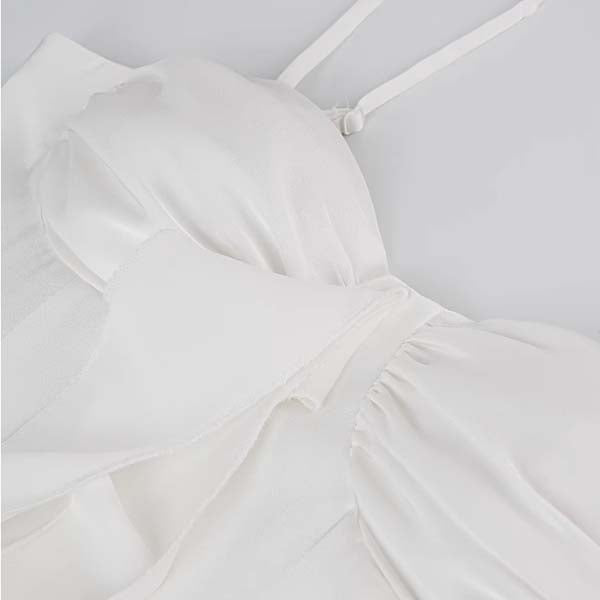 Isabella White Hi-Lo Asymmetrical Ruffle Dress M Isabella White Hi-Lo Asymmetrical Ruffle Dress M