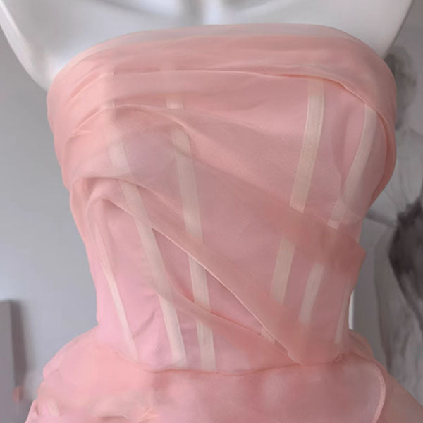 Rosalie Baby Pink Strapless Rose Tiered Gown