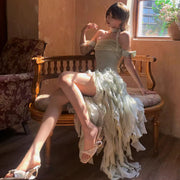 Evadia Fairycore Corset Ruffles High-Low Dress