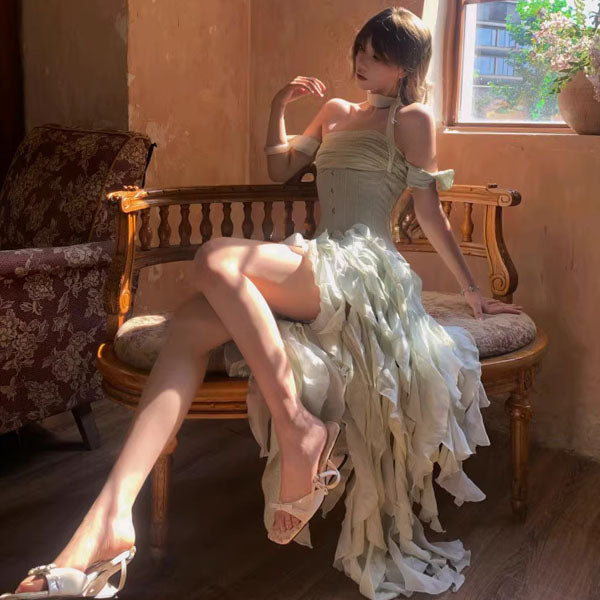 Evadia Fairycore Corset Ruffles High-Low Dress