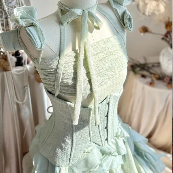 Evadia Fairycore Corset Ruffles High-Low Dress