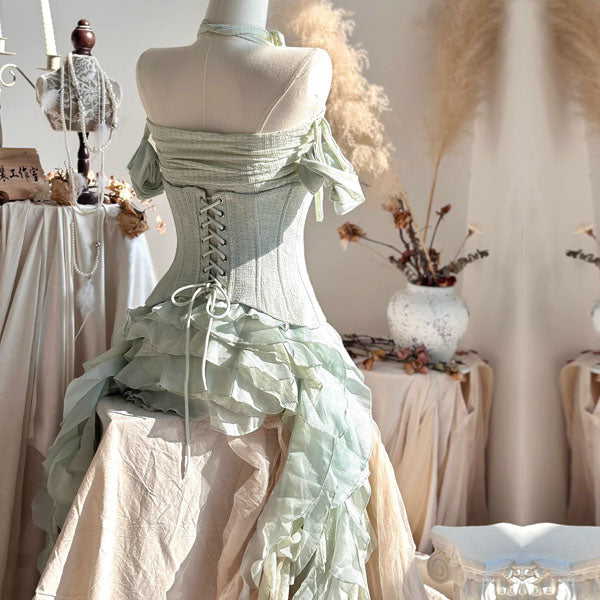 Evadia Fairycore Corset Ruffles High-Low Dress