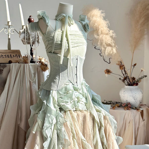 Evadia Fairycore Corset Ruffles High-Low Dress XS Evadia Fairycore Corset Ruffles High-Low Dress XS