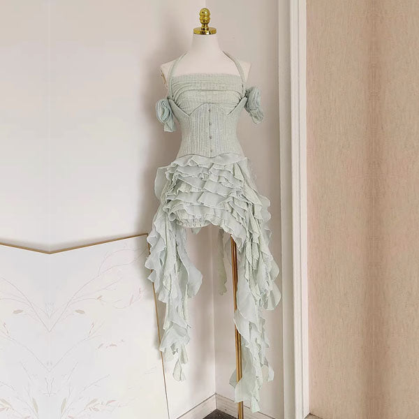 Evadia Fairycore Corset Ruffles High-Low Dress