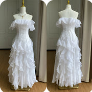 Ellura Ethereal White Ruffle Off-Shoulder Dress