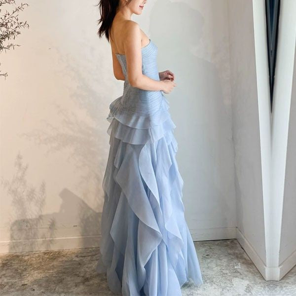light pink halter dress A-Line Chic Pink Halter Ruffle Sleeveless Prom Dresses – Dbrbridal