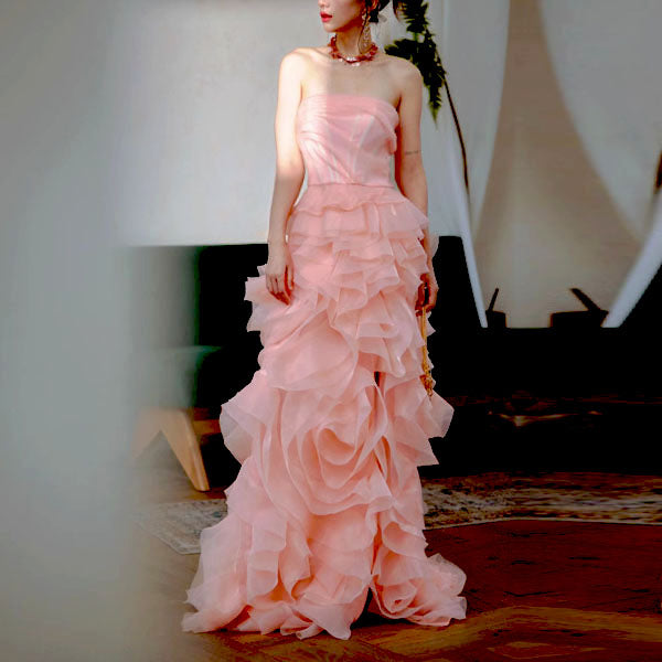 Rosalie Baby Pink Strapless Rose Tiered Gown S Rosalie Baby Pink Strapless Rose Tiered Gown S