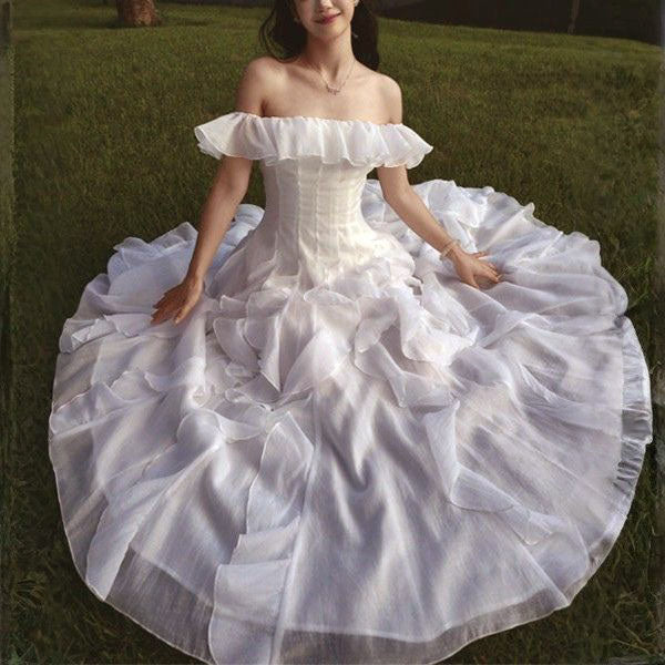 Ellura Ethereal White Ruffle Off-Shoulder Dress Xs Ellura Ethereal White Ruffle Off-Shoulder Dress Xs