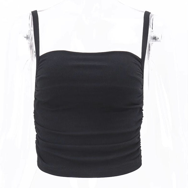 Leia Black Ruched Square Neck Tank Top