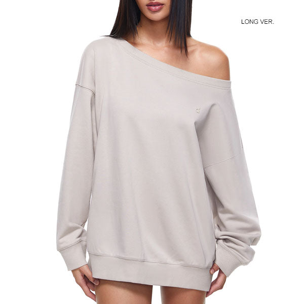 Ellen Sand Off-Shoulder Oversized Sweatshirt