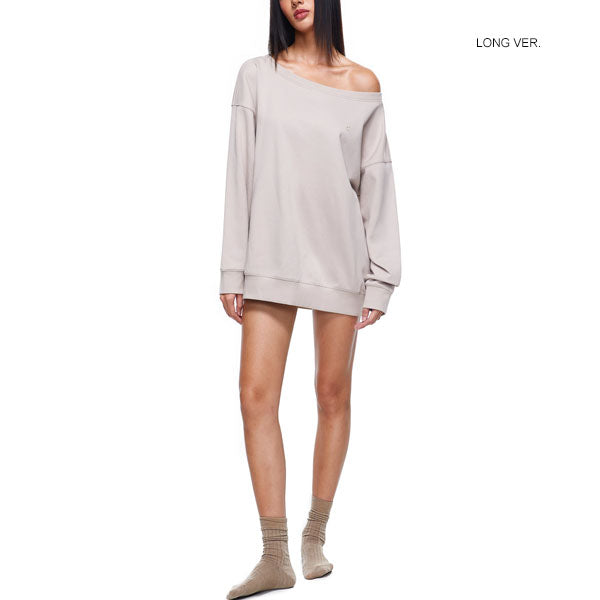 Ellen Sand Off-Shoulder Oversized Sweatshirt