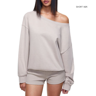 Ellen Sand Off-Shoulder Oversized Sweatshirt